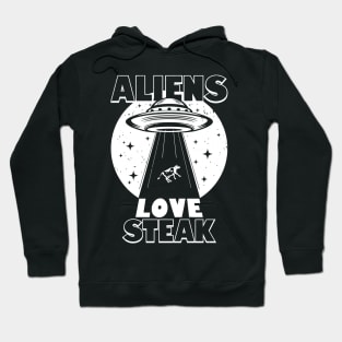 Aliens Love Steak Vintage Retro Funny Alien Abduction Meme Hoodie